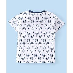 Babyhug Cotton Knit Half Sleeves T-Shirt & Lounge Pant Set with Hoodie Panda Print - Red White & Blue
