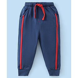 Babyhug Cotton Knit Half Sleeves T-Shirt & Lounge Pant Set with Hoodie Panda Print - Red White & Blue