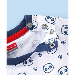 Babyhug Cotton Knit Half Sleeves T-Shirt & Lounge Pant Set with Hoodie Panda Print - Red White & Blue