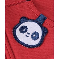 Babyhug Cotton Knit Half Sleeves T-Shirt & Lounge Pant Set with Hoodie Panda Print - Red White & Blue
