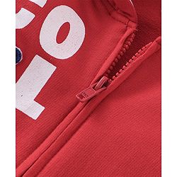 Babyhug Cotton Knit Half Sleeves T-Shirt & Lounge Pant Set with Hoodie Panda Print - Red White & Blue