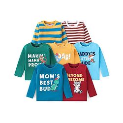 Babyhug Cotton Knit Full Sleeves T-Shirt With Dino Graphics Pack of 7 - Multicolour