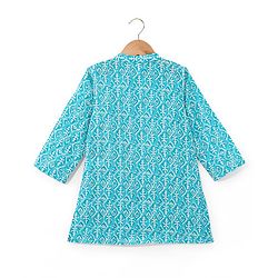Babyhug 100% Cotton Knit Full Sleeves Printed Kurta & Dhoti Set - Aqua Blue & White