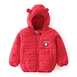 Babyhug Full Sleeves Solid Colour with Panda Patch Padded Hooded Jacket - Red