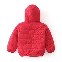Babyhug Full Sleeves Solid Colour with Panda Patch Padded Hooded Jacket - Red