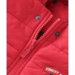 Babyhug Full Sleeves Solid Colour with Panda Patch Padded Hooded Jacket - Red