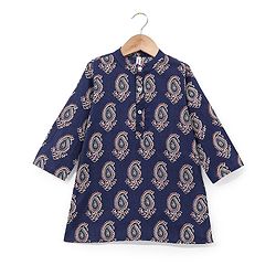 Babyhug 100% Cotton Knit Full Sleeves Ethnic Koyi Printed Kurta & Dhoti Set - Blue & Maroon
