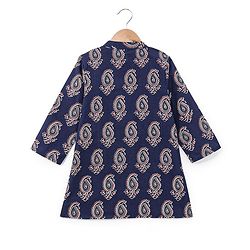 Babyhug 100% Cotton Knit Full Sleeves Ethnic Koyi Printed Kurta & Dhoti Set - Blue & Maroon