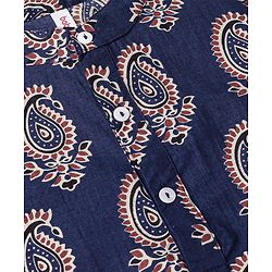 Babyhug 100% Cotton Knit Full Sleeves Ethnic Koyi Printed Kurta & Dhoti Set - Blue & Maroon