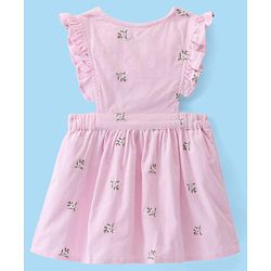 Babyhug 100% Cotton Cordrouy Embroidered Frock & Inner Tee With Floral Embroidery - White & Pink