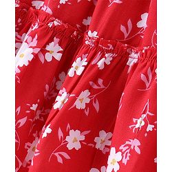Babyhug Woven Half Sleeves Frock With Floral Print - Red