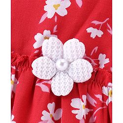 Babyhug Woven Half Sleeves Frock With Floral Print - Red