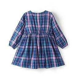 Babyhug Cotton Woven Full Sleeves Yard Dyed Checkered Frock - Blue