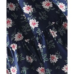 Babyhug 100% Cotton Knit Full Sleeves Frock With Floral Print & Floral Applique - Navy Blue