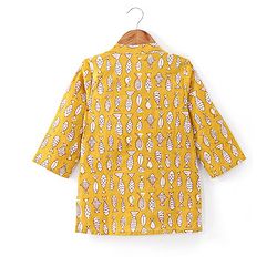 Babyhug Cotton Full Sleeves Fish Printed Kurta with Dhoti Set - Mustard