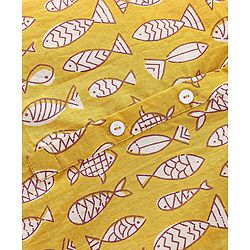 Babyhug Cotton Full Sleeves Fish Printed Kurta with Dhoti Set - Mustard