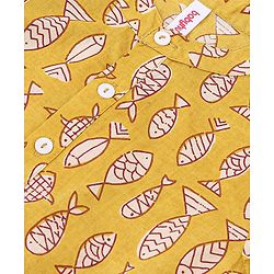 Babyhug Cotton Full Sleeves Fish Printed Kurta with Dhoti Set - Mustard