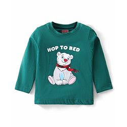 Babyhug Cotton Knit Full Sleeves Night Suit With Teddy Print - Green & Red