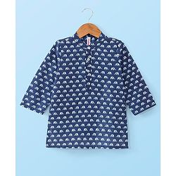 Babyhug Cotton Woven Full Sleeves Elephant Printed Kurta with Dhoti Set - Indigo