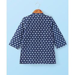 Babyhug Cotton Woven Full Sleeves Elephant Printed Kurta with Dhoti Set - Indigo