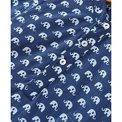 Babyhug Cotton Woven Full Sleeves Elephant Printed Kurta with Dhoti Set - Indigo
