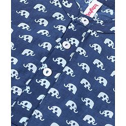 Babyhug Cotton Woven Full Sleeves Elephant Printed Kurta with Dhoti Set - Indigo