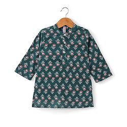 Babyhug Cotton Woven Full Sleeves Floral Printed Kurta with Dhoti Set - Green