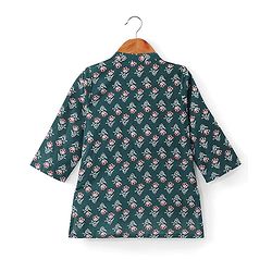 Babyhug Cotton Woven Full Sleeves Floral Printed Kurta with Dhoti Set - Green