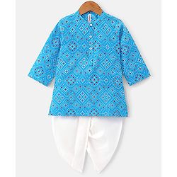 Babyhug Cotton Woven Full Sleeves Bandhani Printed Kurta with Dhoti Set - Blue