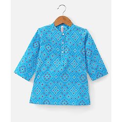 Babyhug Cotton Woven Full Sleeves Bandhani Printed Kurta with Dhoti Set - Blue
