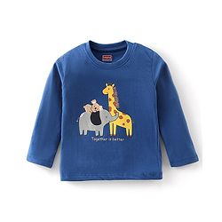 Babyhug Cotton Knit Full Sleeves Night Suit Stripes & Animal Print - Navy Blue & Grey