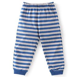 Babyhug Cotton Knit Full Sleeves Night Suit Stripes & Animal Print - Navy Blue & Grey