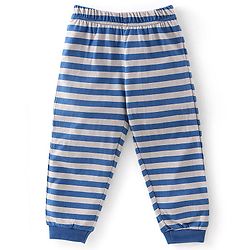 Babyhug Cotton Knit Full Sleeves Night Suit Stripes & Animal Print - Navy Blue & Grey