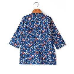 Babyhug 100% Cotton Woven Full Sleeves Floral Printed Kurta with Dhoti Set - Indigo Blue & Red