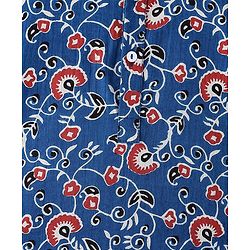 Babyhug 100% Cotton Woven Full Sleeves Floral Printed Kurta with Dhoti Set - Indigo Blue & Red