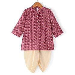 Babyhug 100% Cambric Full Sleeve Printed Kurta With Solid Dhoti Set - Magenta