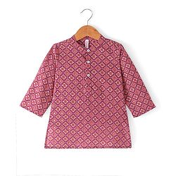 Babyhug 100% Cambric Full Sleeve Printed Kurta With Solid Dhoti Set - Magenta
