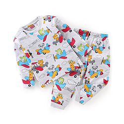 Babyhug Cotton Knit Full Sleeves Plane Printed Night Suit - Grey