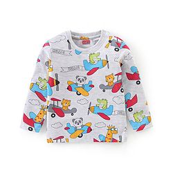 Babyhug Cotton Knit Full Sleeves Plane Printed Night Suit - Grey