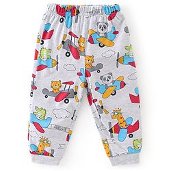 Babyhug Cotton Knit Full Sleeves Plane Printed Night Suit - Grey