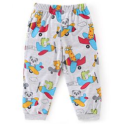 Babyhug Cotton Knit Full Sleeves Plane Printed Night Suit - Grey