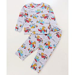 Babyhug Cotton Knit Full Sleeves Plane Printed Night Suit - Grey
