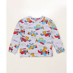 Babyhug Cotton Knit Full Sleeves Plane Printed Night Suit - Grey