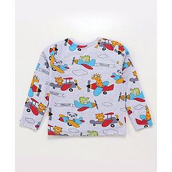 Babyhug Cotton Knit Full Sleeves Plane Printed Night Suit - Grey