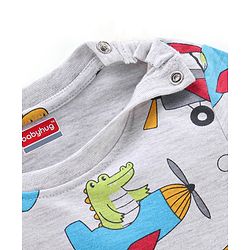 Babyhug Cotton Knit Full Sleeves Plane Printed Night Suit - Grey