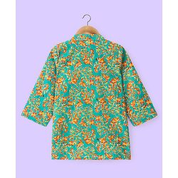 Babyhug 100% Cotton Woven Full Sleeves Floral Printed Kurta & Dhoti Set - Green