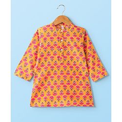 Babyhug 100% Cotton Woven Full Sleeves Floral Printed Kurta & Dhoti Set - Mustard Yellow