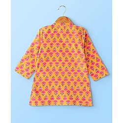 Babyhug 100% Cotton Woven Full Sleeves Floral Printed Kurta & Dhoti Set - Mustard Yellow