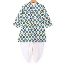 Babyhug 100% Cambric Full Sleeve Printed Kurta With Solid Dhoti Set - White