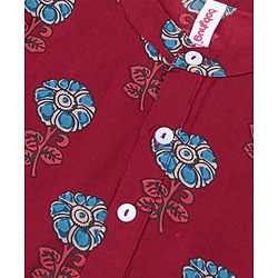 Babyhug 100% Cambric Full Sleeve Printed Kurta With Solid Dhoti Set - Maroon